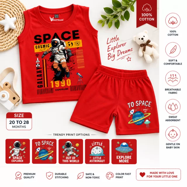 Boys Space Cosmic & To Space Printed Co-Ord Set – Red