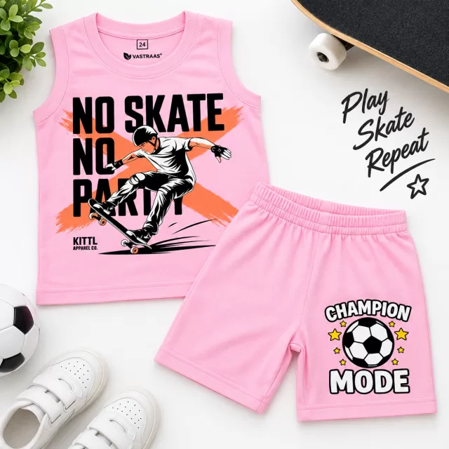 Boys No Skate & Champion Mode Printed Co-Ord Set – Baby Pink